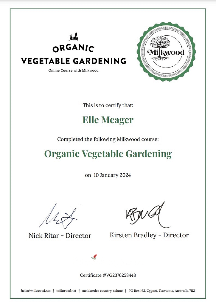 organic vegetable gardening milkwood elle meager certificate