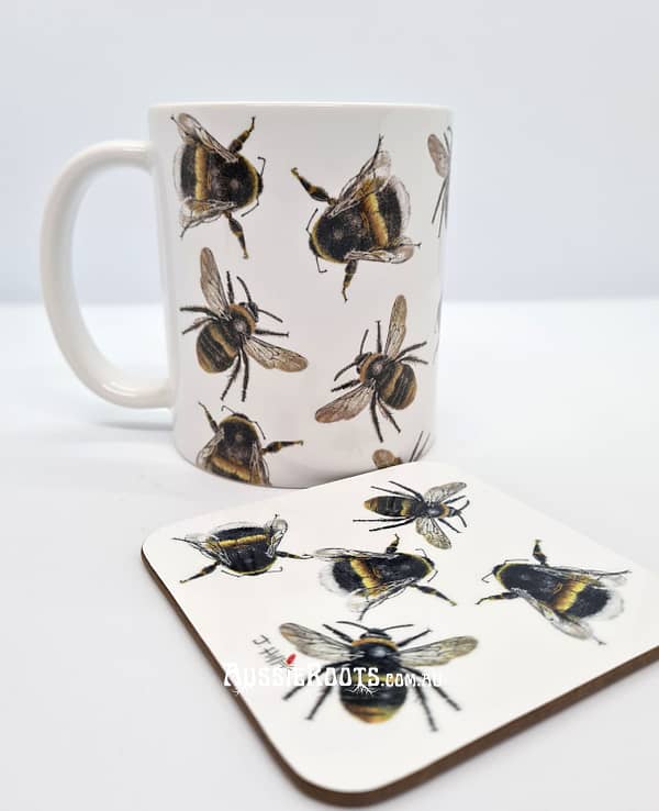 Bee, Mug, Coaster, Gift Set, Wildlife, Insects, Nature, Animals, Home Gift, Kitchen, Secret Santa, Stocking Stuffer, For Him, Her